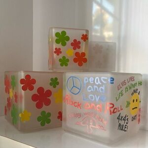 NWT Vintage 90s (3) Glass candle holders/trinket holders by Design Ideas